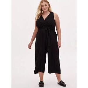 Torrid Black Stripe Ponte Surplice Wide Leg Jumpsuit Size 2 2X 18-20